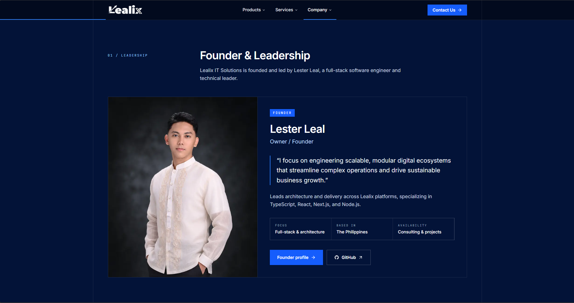 Lealix founder and leadership section