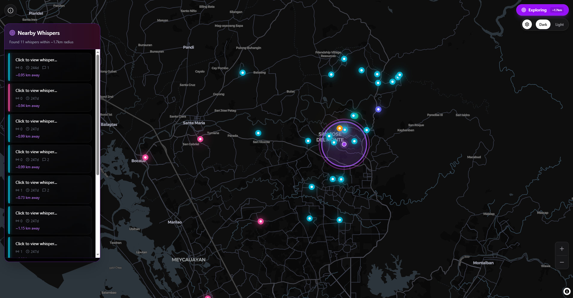 Bulong nearby whispers in Explore mode