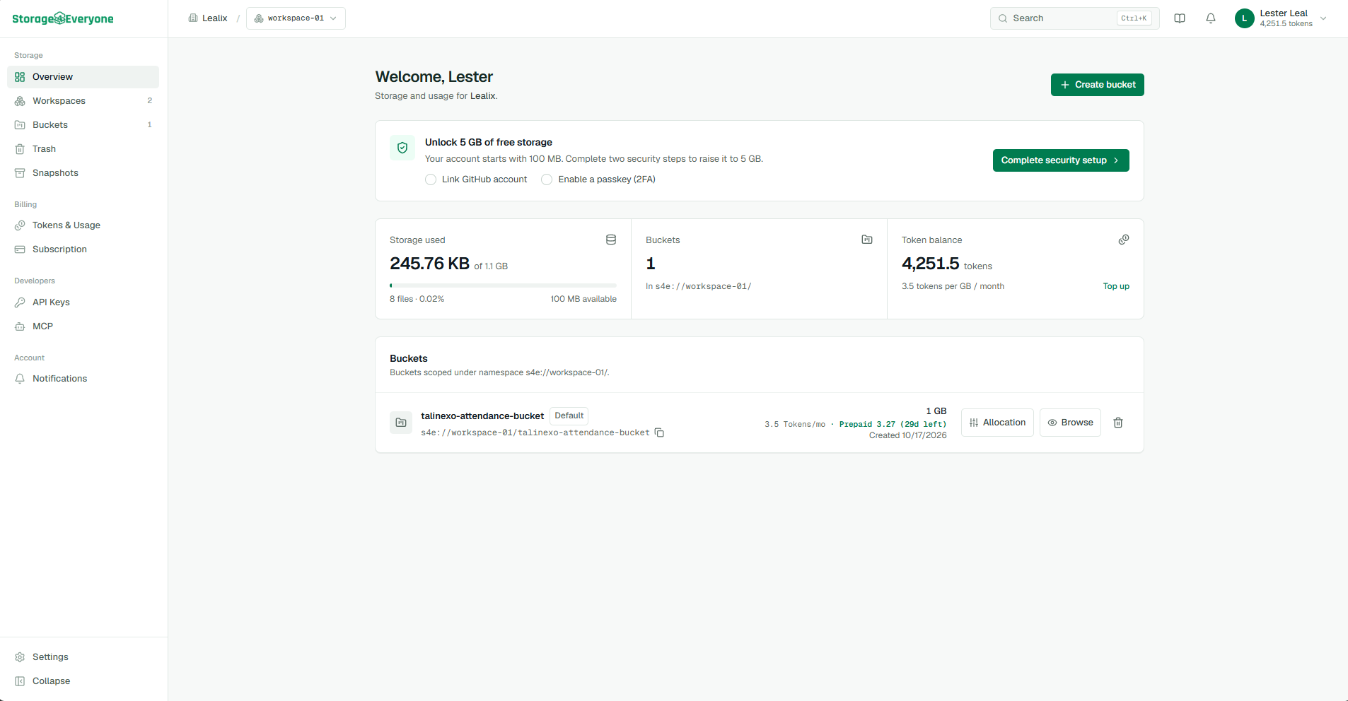 Storage4Everyone dashboard